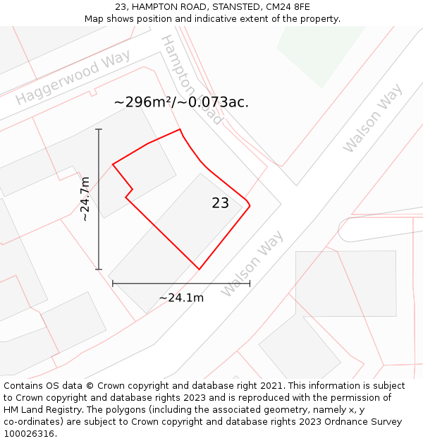 23, HAMPTON ROAD, STANSTED, CM24 8FE: Plot and title map