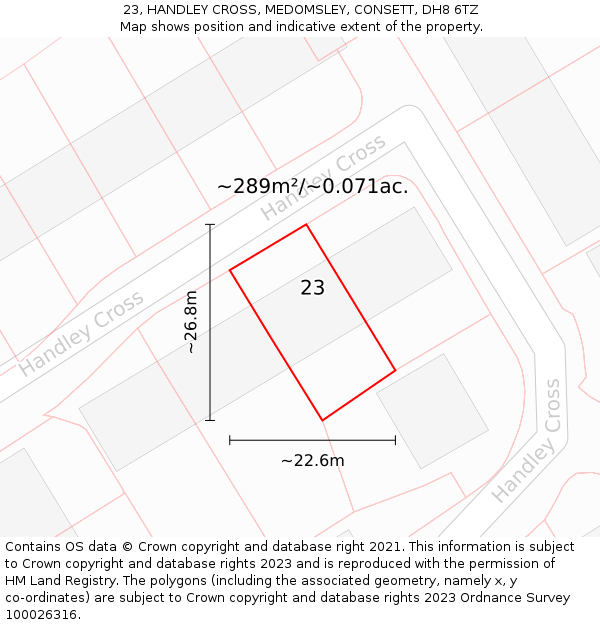 23, HANDLEY CROSS, MEDOMSLEY, CONSETT, DH8 6TZ: Plot and title map