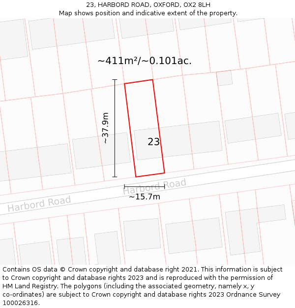 23, HARBORD ROAD, OXFORD, OX2 8LH: Plot and title map