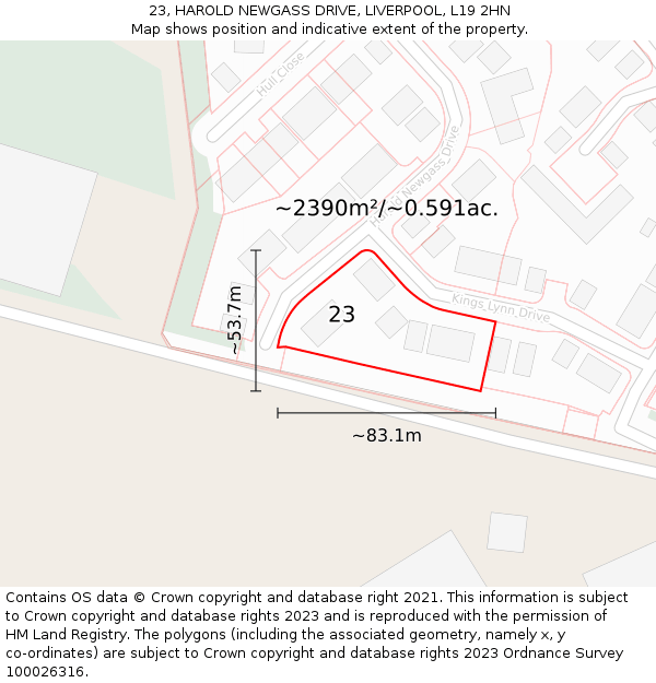 23, HAROLD NEWGASS DRIVE, LIVERPOOL, L19 2HN: Plot and title map