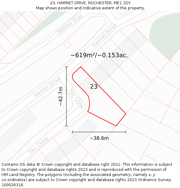 23, HARRIET DRIVE, ROCHESTER, ME1 1DY: Plot and title map