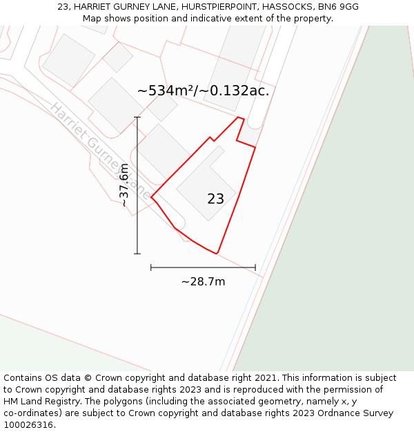 23, HARRIET GURNEY LANE, HURSTPIERPOINT, HASSOCKS, BN6 9GG: Plot and title map