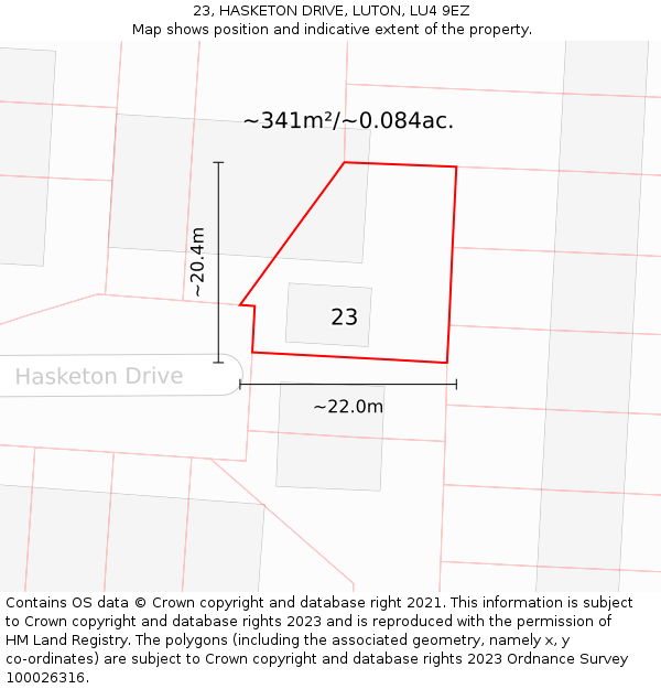 23, HASKETON DRIVE, LUTON, LU4 9EZ: Plot and title map