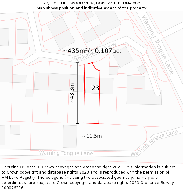 23, HATCHELLWOOD VIEW, DONCASTER, DN4 6UY: Plot and title map