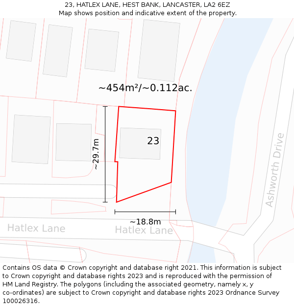 23, HATLEX LANE, HEST BANK, LANCASTER, LA2 6EZ: Plot and title map