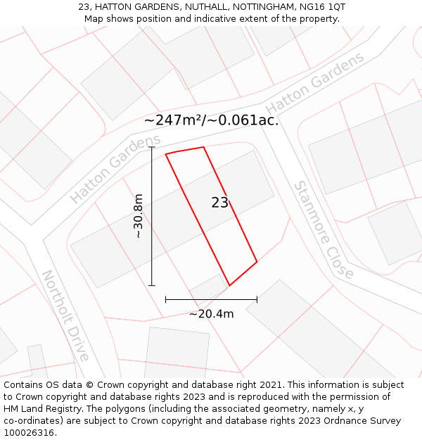 23, HATTON GARDENS, NUTHALL, NOTTINGHAM, NG16 1QT: Plot and title map