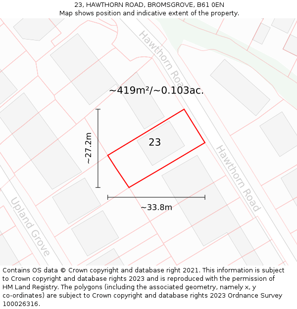 23, HAWTHORN ROAD, BROMSGROVE, B61 0EN: Plot and title map