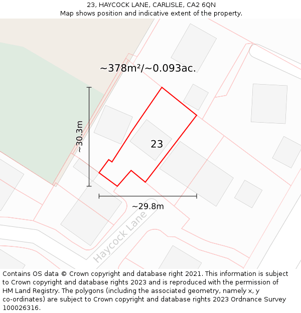 23, HAYCOCK LANE, CARLISLE, CA2 6QN: Plot and title map