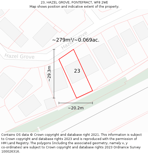 23, HAZEL GROVE, PONTEFRACT, WF8 2WE: Plot and title map
