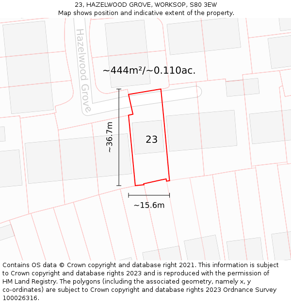 23, HAZELWOOD GROVE, WORKSOP, S80 3EW: Plot and title map