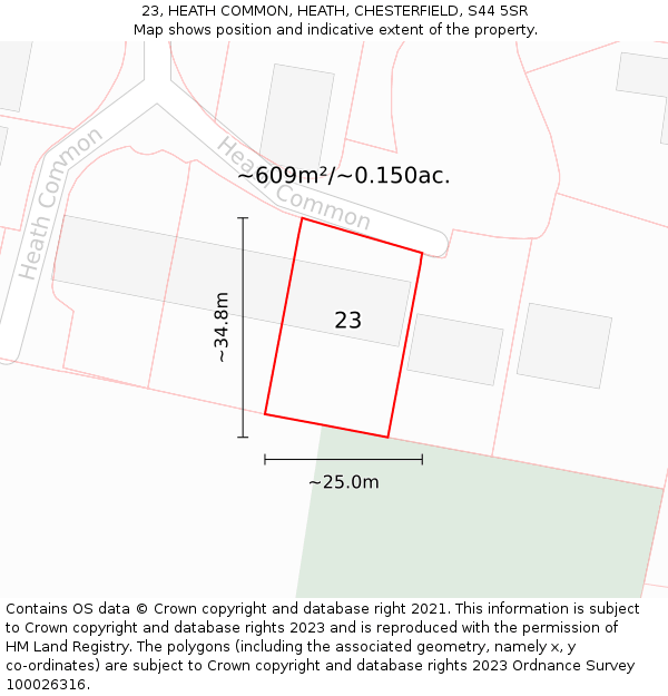 23, HEATH COMMON, HEATH, CHESTERFIELD, S44 5SR: Plot and title map