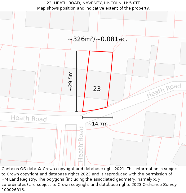 23, HEATH ROAD, NAVENBY, LINCOLN, LN5 0TT: Plot and title map