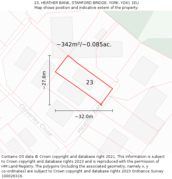 23, HEATHER BANK, STAMFORD BRIDGE, YORK, YO41 1EU: Plot and title map