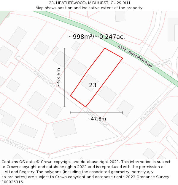 23, HEATHERWOOD, MIDHURST, GU29 9LH: Plot and title map