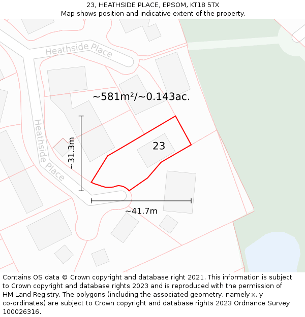 23, HEATHSIDE PLACE, EPSOM, KT18 5TX: Plot and title map