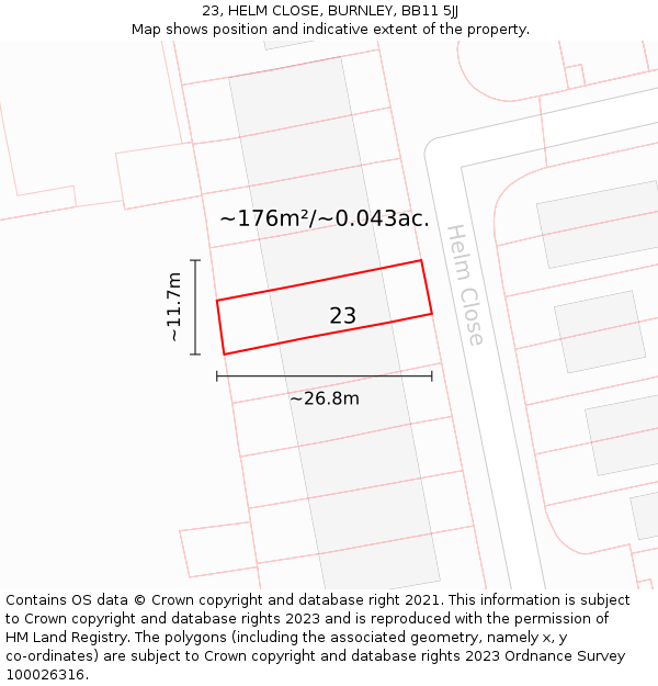23, HELM CLOSE, BURNLEY, BB11 5JJ: Plot and title map