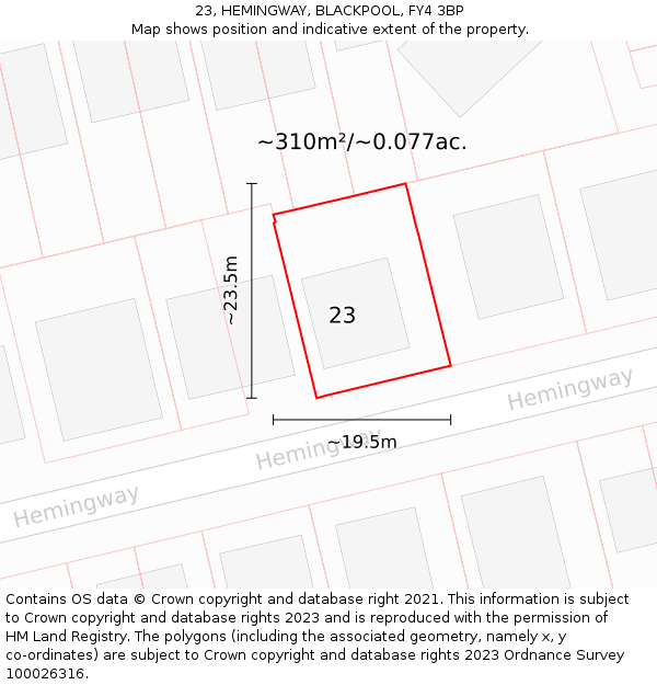 23, HEMINGWAY, BLACKPOOL, FY4 3BP: Plot and title map