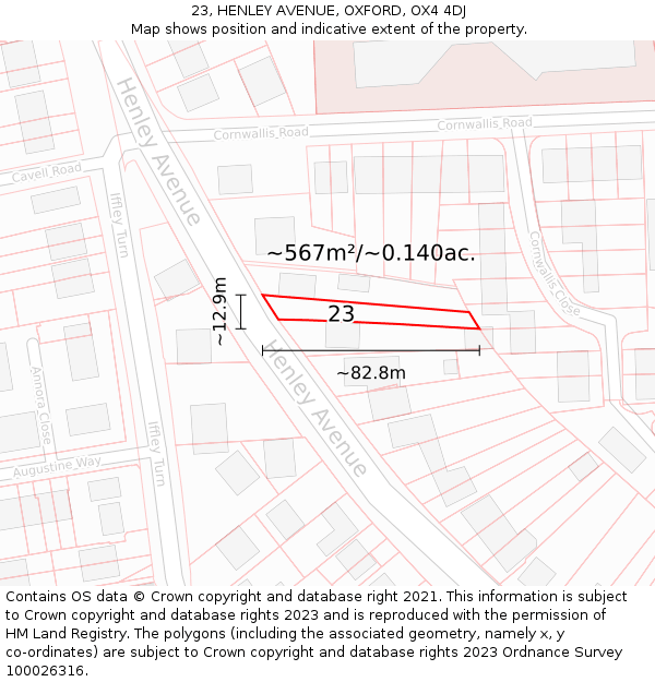 23, HENLEY AVENUE, OXFORD, OX4 4DJ: Plot and title map