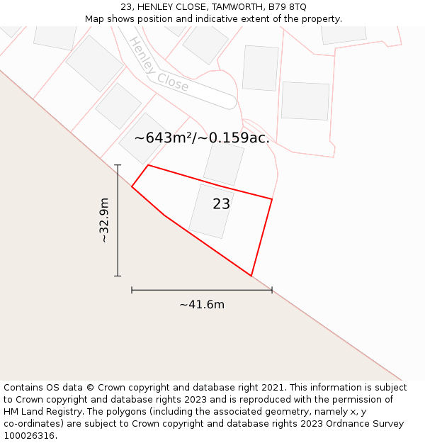 23, HENLEY CLOSE, TAMWORTH, B79 8TQ: Plot and title map