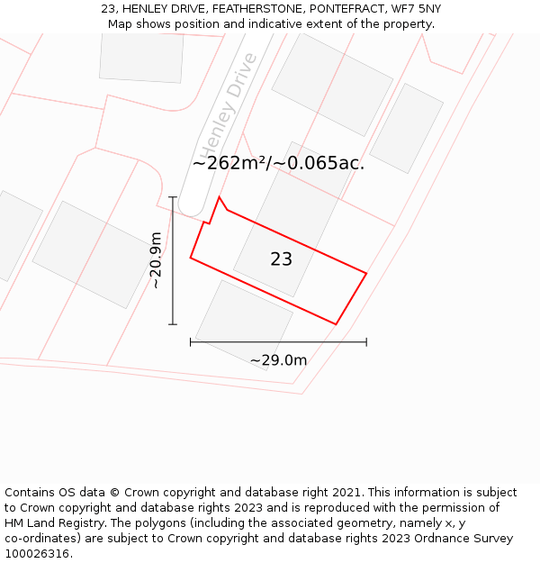 23, HENLEY DRIVE, FEATHERSTONE, PONTEFRACT, WF7 5NY: Plot and title map