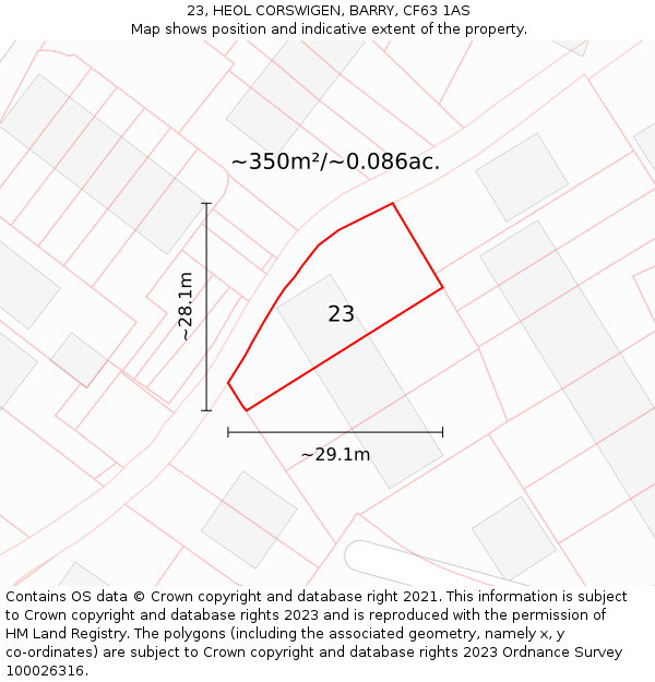 23, HEOL CORSWIGEN, BARRY, CF63 1AS: Plot and title map