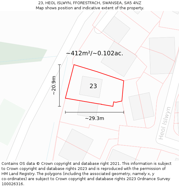 23, HEOL ISLWYN, FFORESTFACH, SWANSEA, SA5 4NZ: Plot and title map