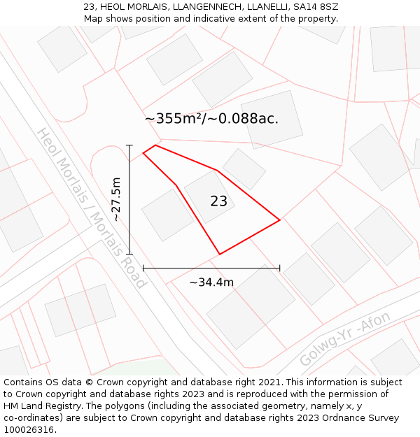 23, HEOL MORLAIS, LLANGENNECH, LLANELLI, SA14 8SZ: Plot and title map