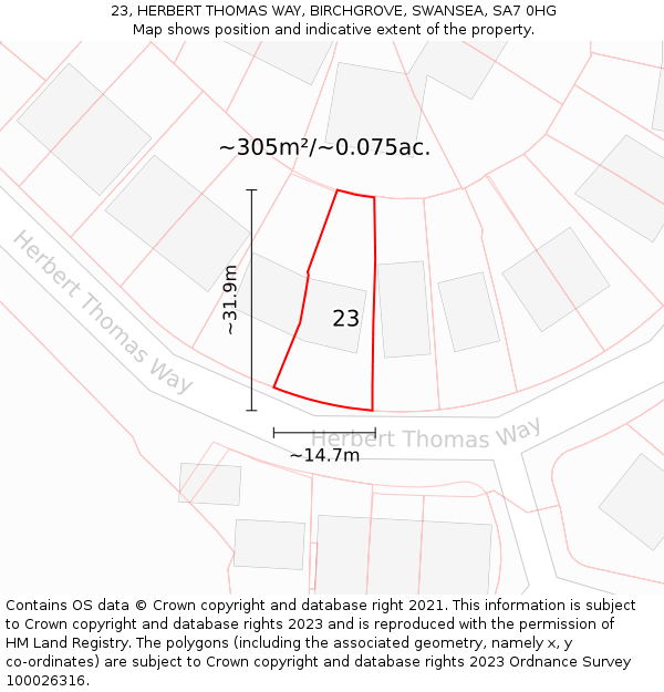 23, HERBERT THOMAS WAY, BIRCHGROVE, SWANSEA, SA7 0HG: Plot and title map