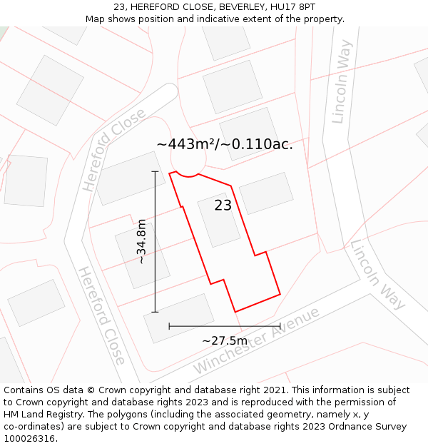 23, HEREFORD CLOSE, BEVERLEY, HU17 8PT: Plot and title map