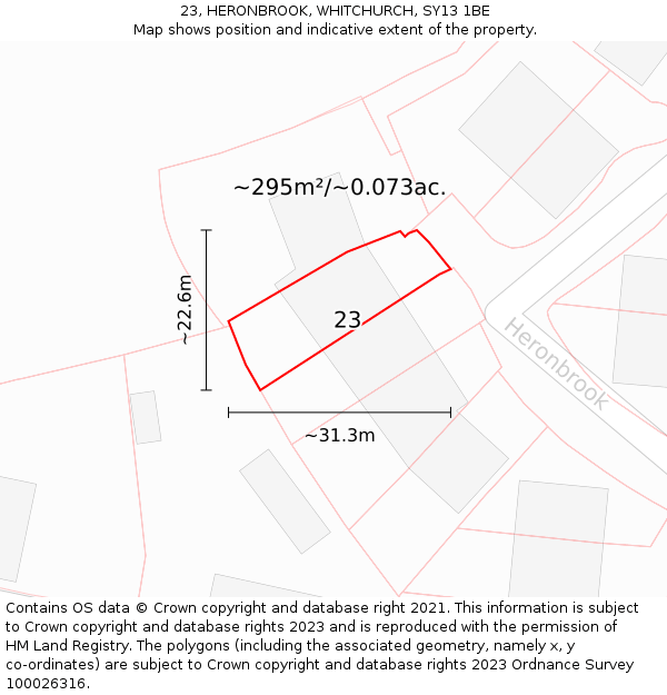 23, HERONBROOK, WHITCHURCH, SY13 1BE: Plot and title map