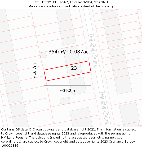 23, HERSCHELL ROAD, LEIGH-ON-SEA, SS9 2NH: Plot and title map