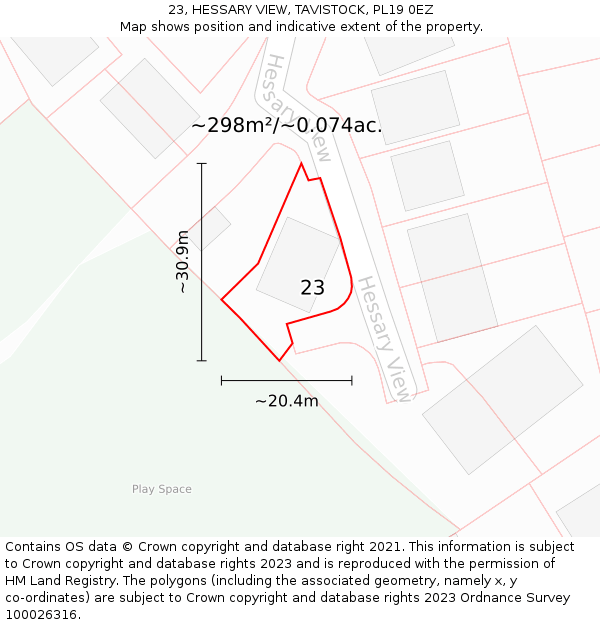 23, HESSARY VIEW, TAVISTOCK, PL19 0EZ: Plot and title map