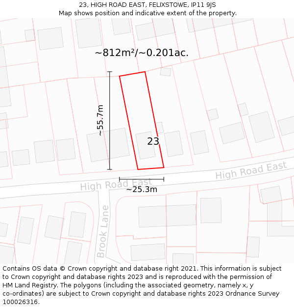 23, HIGH ROAD EAST, FELIXSTOWE, IP11 9JS: Plot and title map