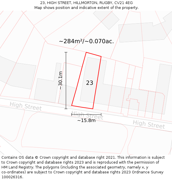 23, HIGH STREET, HILLMORTON, RUGBY, CV21 4EG: Plot and title map