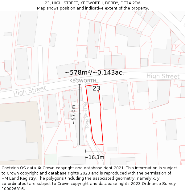 23, HIGH STREET, KEGWORTH, DERBY, DE74 2DA: Plot and title map