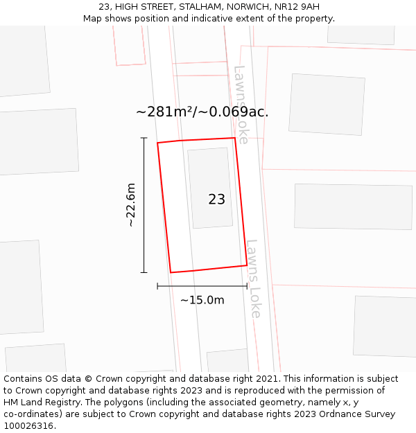 23, HIGH STREET, STALHAM, NORWICH, NR12 9AH: Plot and title map