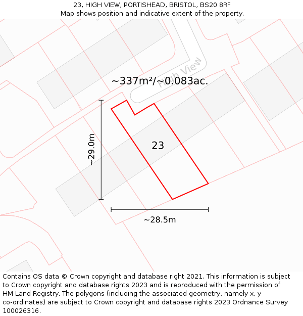 23, HIGH VIEW, PORTISHEAD, BRISTOL, BS20 8RF: Plot and title map