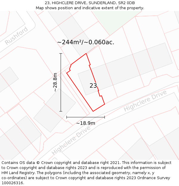 23, HIGHCLERE DRIVE, SUNDERLAND, SR2 0DB: Plot and title map