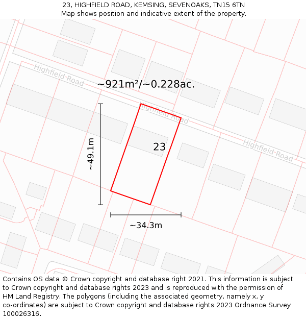 23, HIGHFIELD ROAD, KEMSING, SEVENOAKS, TN15 6TN: Plot and title map