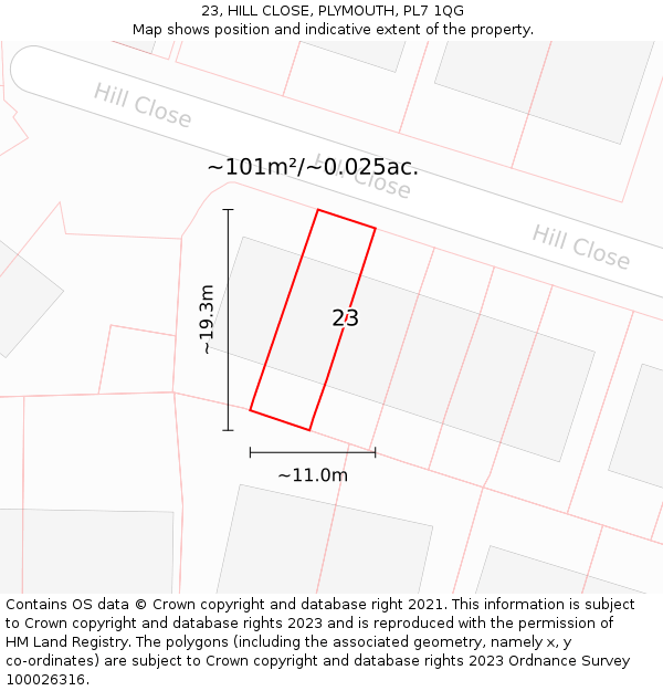 23, HILL CLOSE, PLYMOUTH, PL7 1QG: Plot and title map