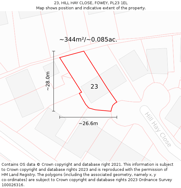 23, HILL HAY CLOSE, FOWEY, PL23 1EL: Plot and title map