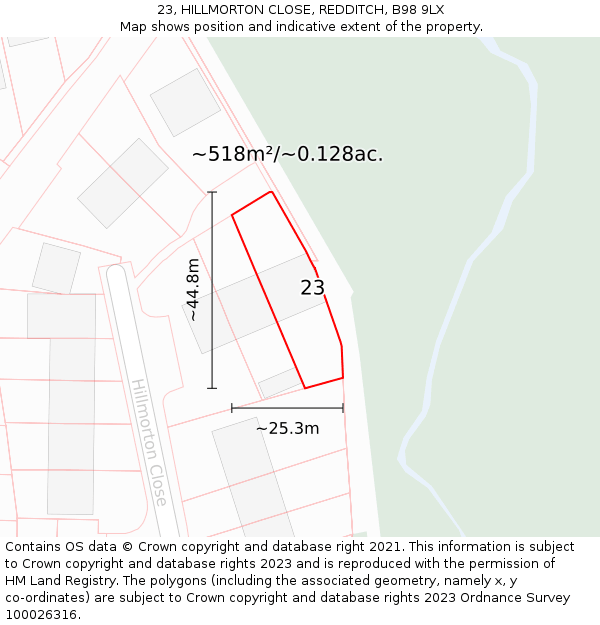 23, HILLMORTON CLOSE, REDDITCH, B98 9LX: Plot and title map