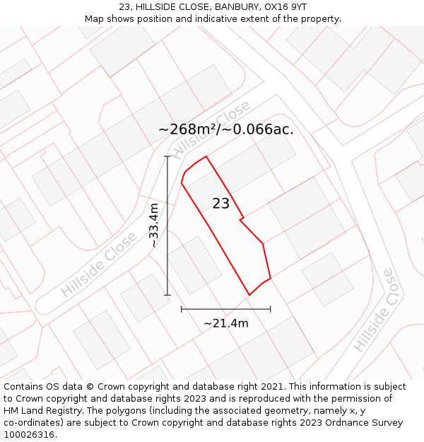 23, HILLSIDE CLOSE, BANBURY, OX16 9YT: Plot and title map