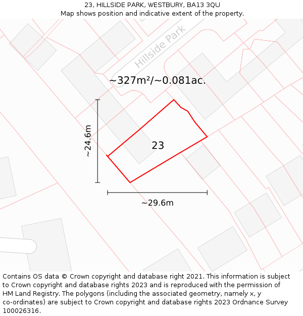 23, HILLSIDE PARK, WESTBURY, BA13 3QU: Plot and title map