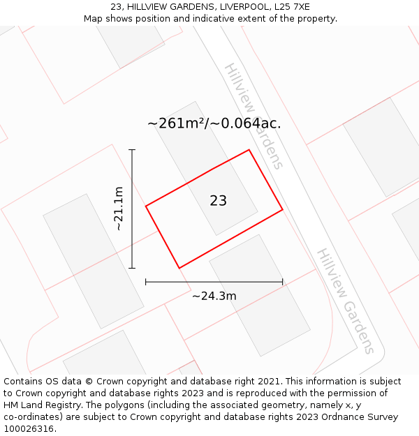 23, HILLVIEW GARDENS, LIVERPOOL, L25 7XE: Plot and title map