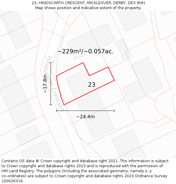 23, HINDSCARTH CRESCENT, MICKLEOVER, DERBY, DE3 9NN: Plot and title map