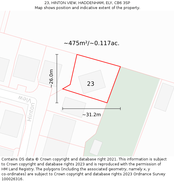 23, HINTON VIEW, HADDENHAM, ELY, CB6 3SP: Plot and title map