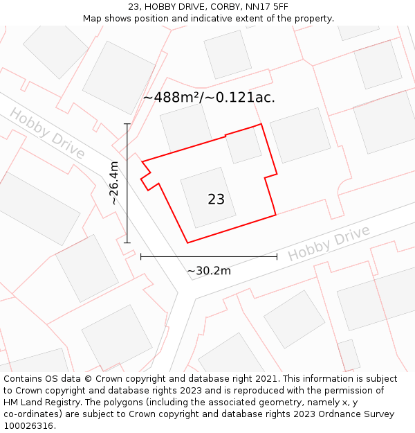 23, HOBBY DRIVE, CORBY, NN17 5FF: Plot and title map