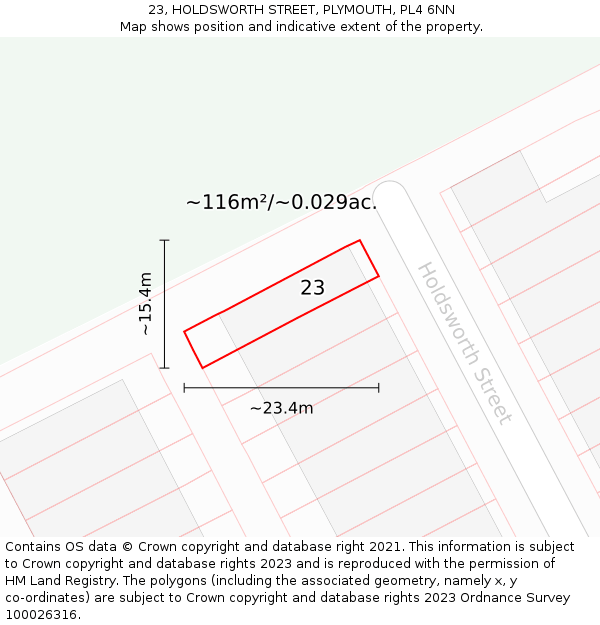 23, HOLDSWORTH STREET, PLYMOUTH, PL4 6NN: Plot and title map