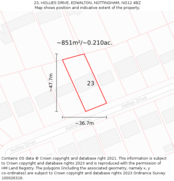 23, HOLLIES DRIVE, EDWALTON, NOTTINGHAM, NG12 4BZ: Plot and title map